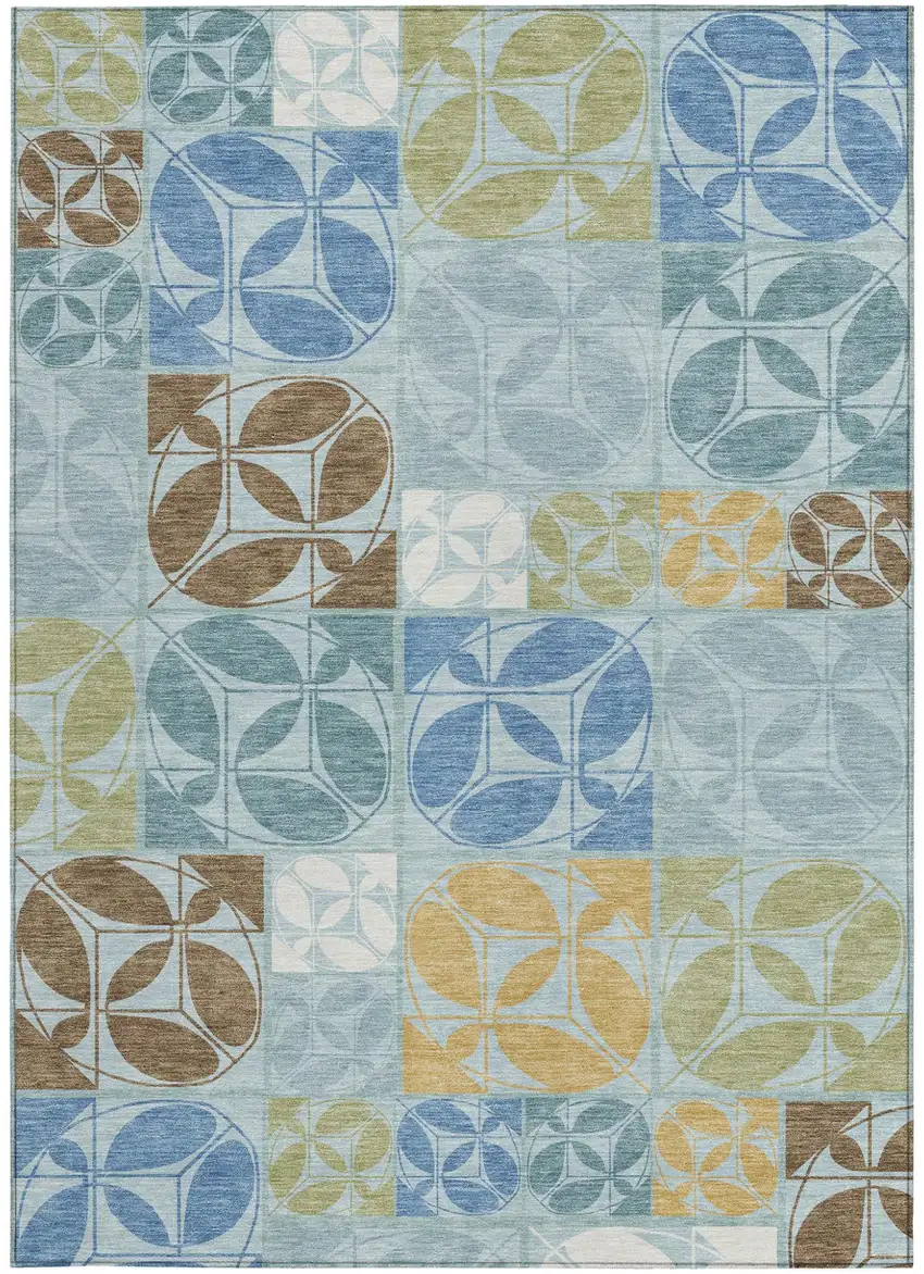 Sky Blue And Blue Geometric Washable Indoor Outdoor Area Rug Photo 3