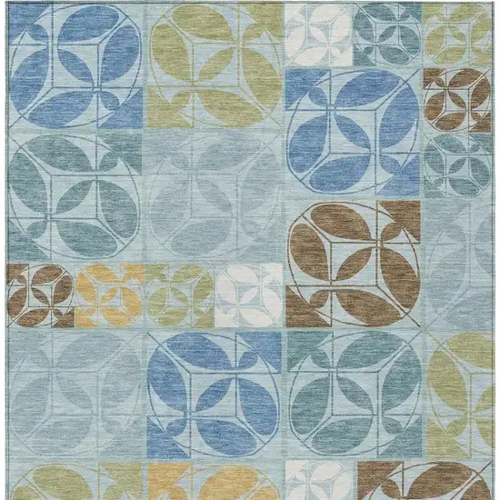 Sky Blue And Blue Geometric Washable Indoor Outdoor Area Rug Photo 1