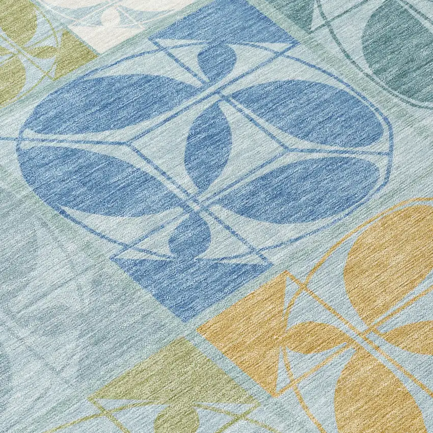 Sky Blue And Blue Geometric Washable Indoor Outdoor Area Rug Photo 5