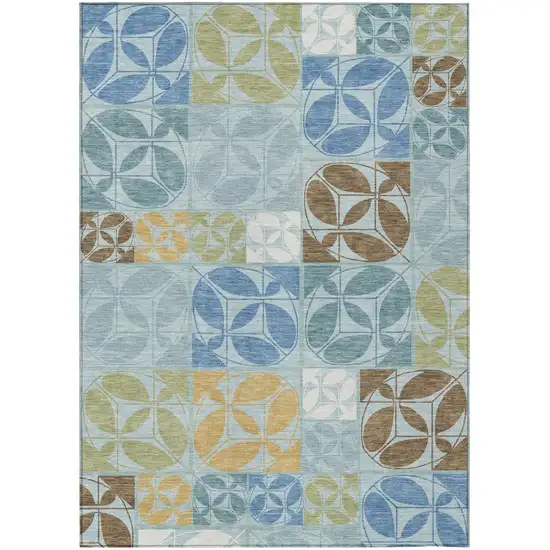 Sky Blue And Blue Geometric Washable Indoor Outdoor Area Rug Photo 2
