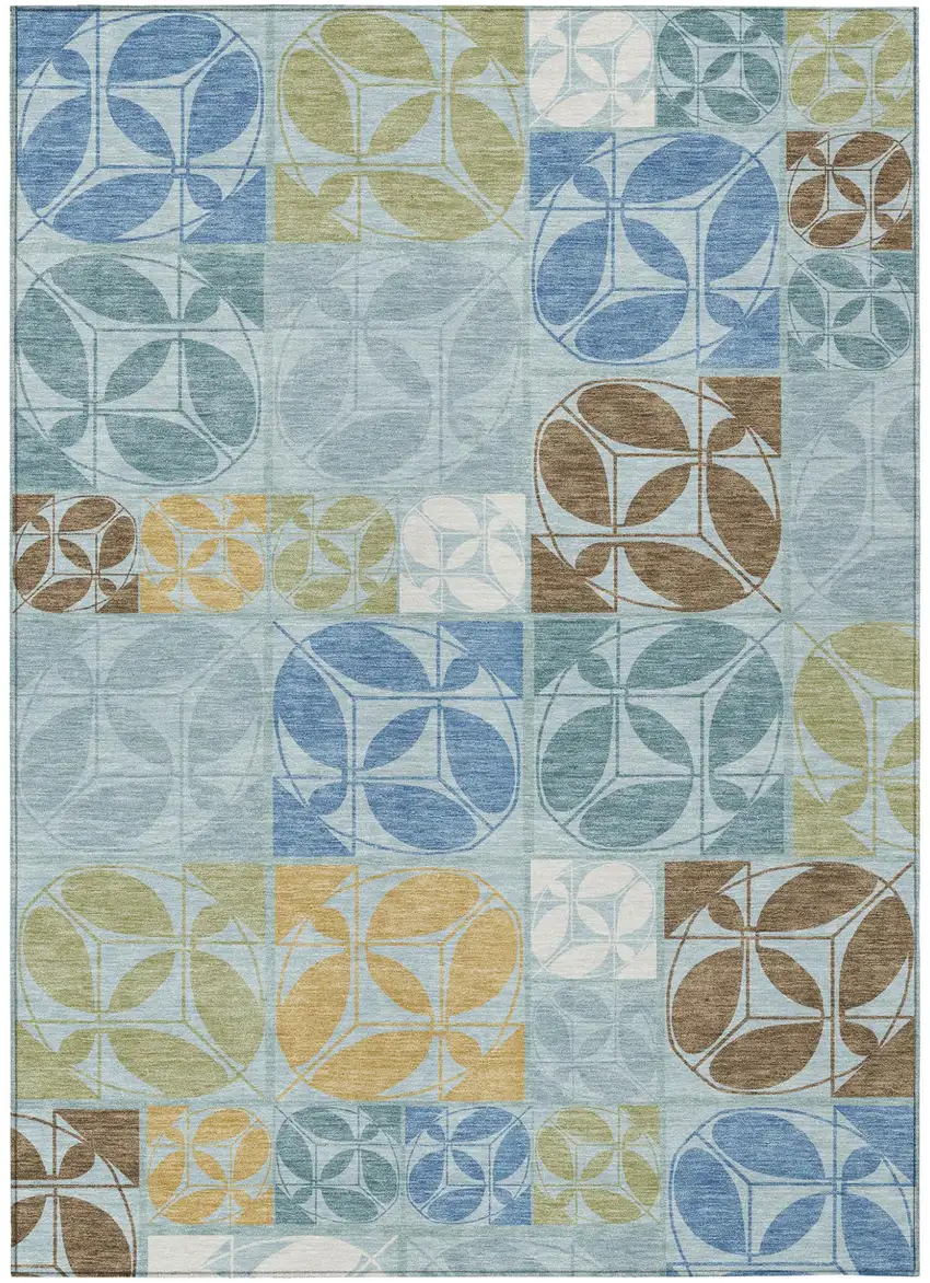 Sky Blue And Blue Geometric Washable Indoor Outdoor Area Rug Photo 2