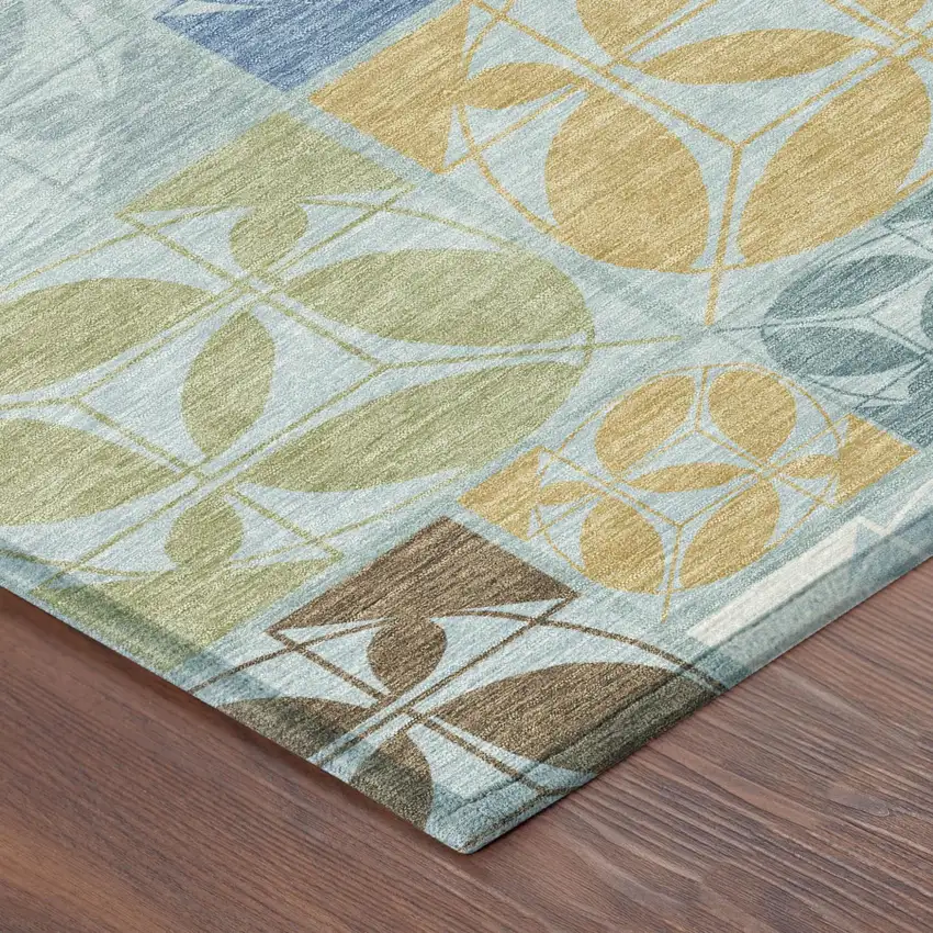 Sky Blue And Blue Geometric Washable Indoor Outdoor Area Rug Photo 4