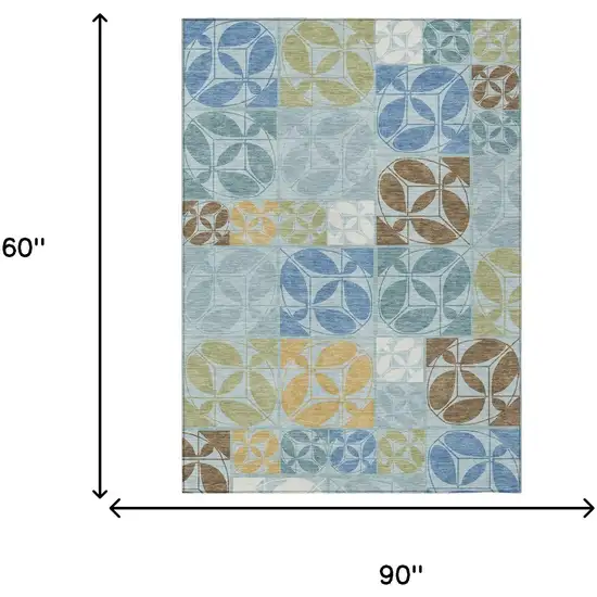 Sky Blue And Blue Geometric Washable Indoor Outdoor Area Rug Photo 6