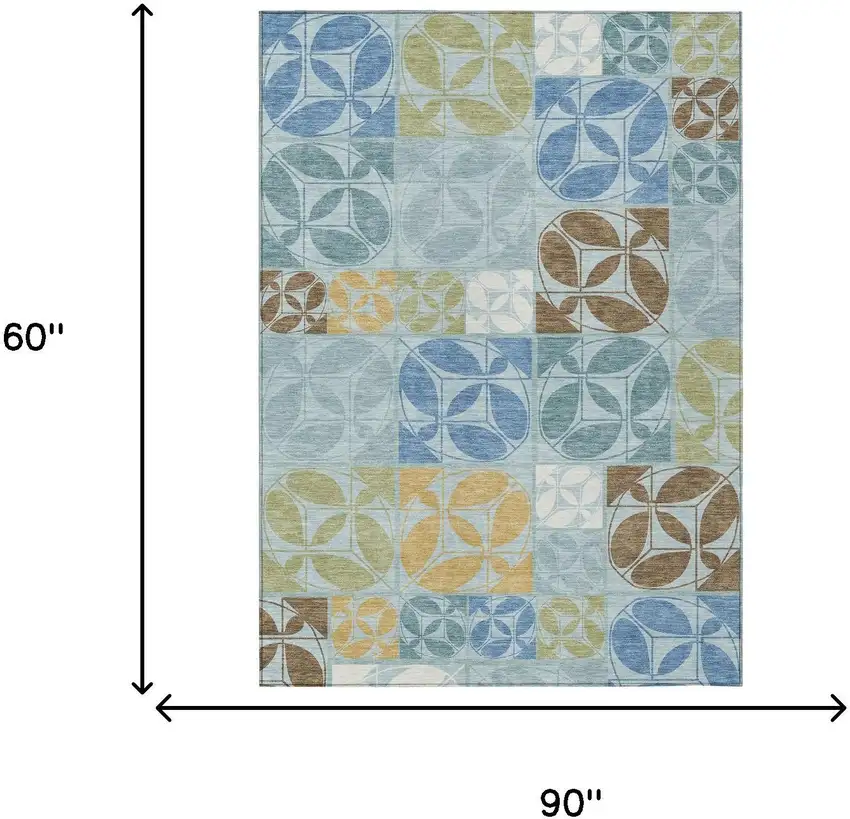 Sky Blue And Blue Geometric Washable Indoor Outdoor Area Rug Photo 6