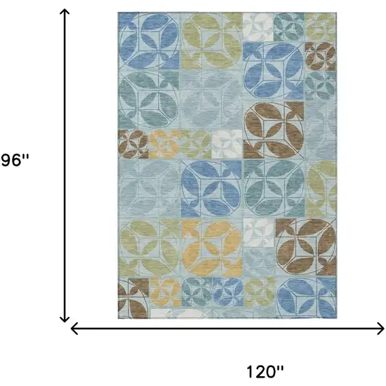 Sky Blue And Blue Geometric Washable Indoor Outdoor Area Rug Photo 6