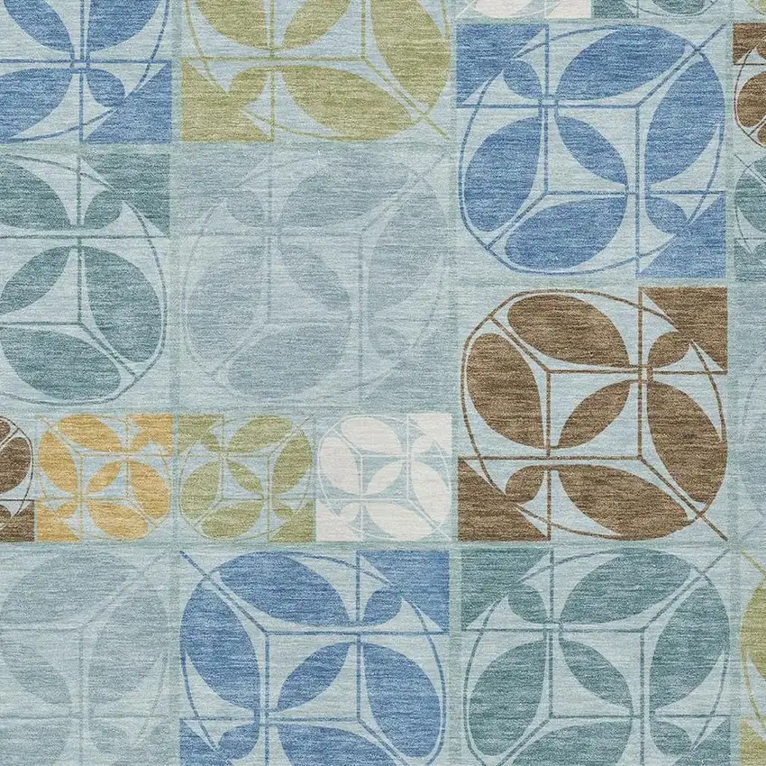 Sky Blue And Blue Geometric Washable Indoor Outdoor Area Rug Photo 2