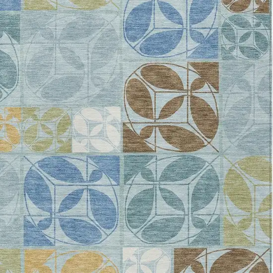 Sky Blue And Blue Geometric Washable Indoor Outdoor Area Rug Photo 2