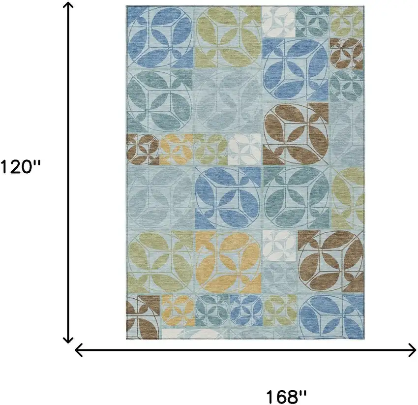 Sky Blue And Blue Geometric Washable Indoor Outdoor Area Rug Photo 6