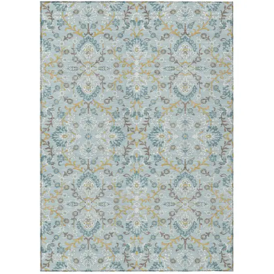 Sky Blue And Blue Geometric Washable Indoor Outdoor Area Rug Photo 1