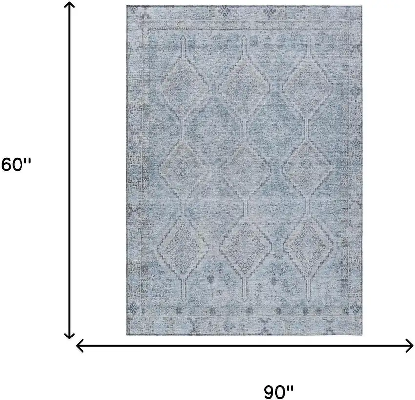 Sky Blue And Blue Geometric Washable Indoor Outdoor Area Rug Photo 7