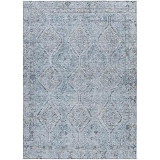 Sky Blue And Blue Geometric Washable Indoor Outdoor Area Rug Photo 4