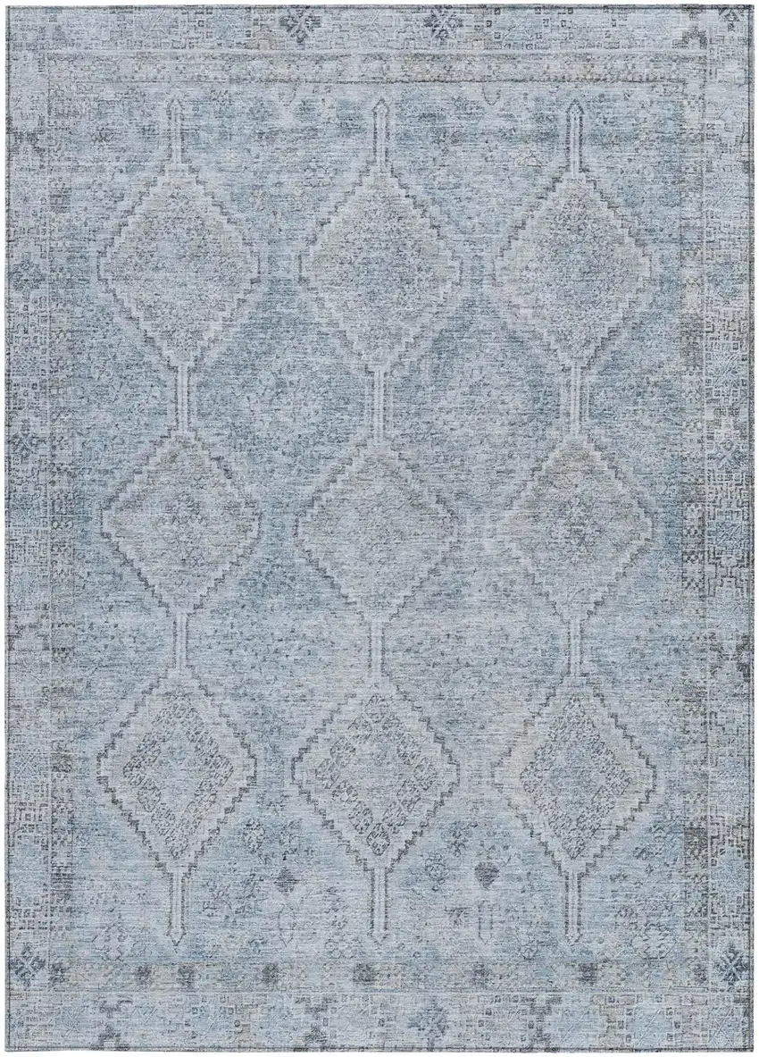 Sky Blue And Blue Geometric Washable Indoor Outdoor Area Rug Photo 4