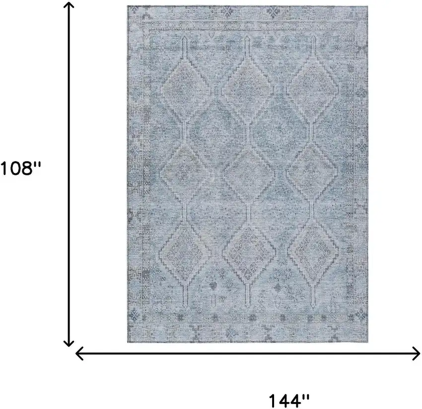 Sky Blue And Blue Geometric Washable Indoor Outdoor Area Rug Photo 7