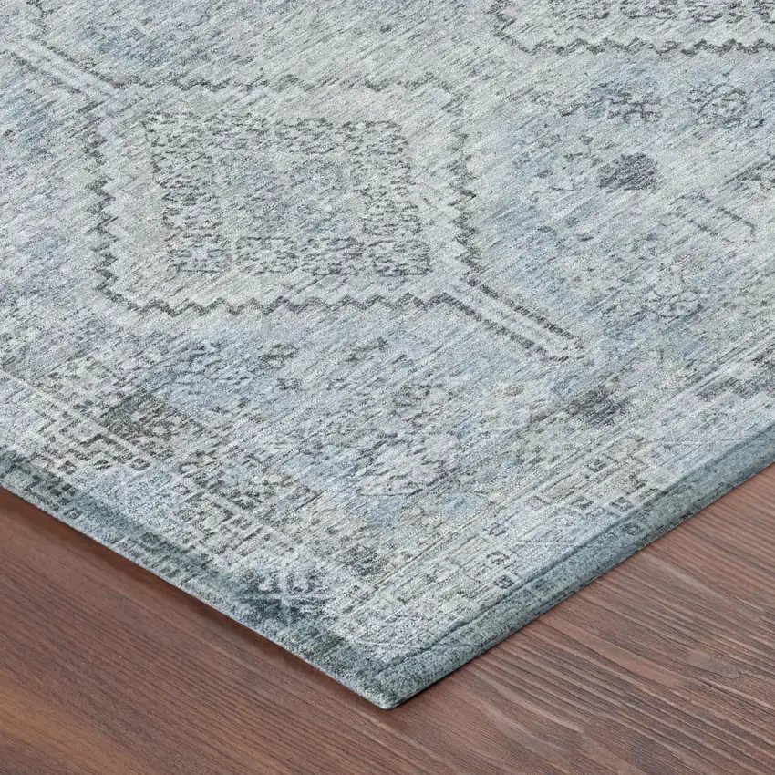 Sky Blue And Blue Geometric Washable Indoor Outdoor Area Rug Photo 5