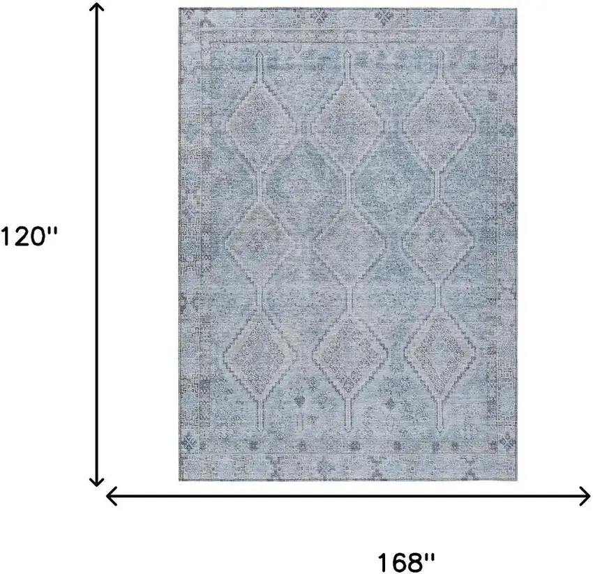 Sky Blue And Blue Geometric Washable Indoor Outdoor Area Rug Photo 7