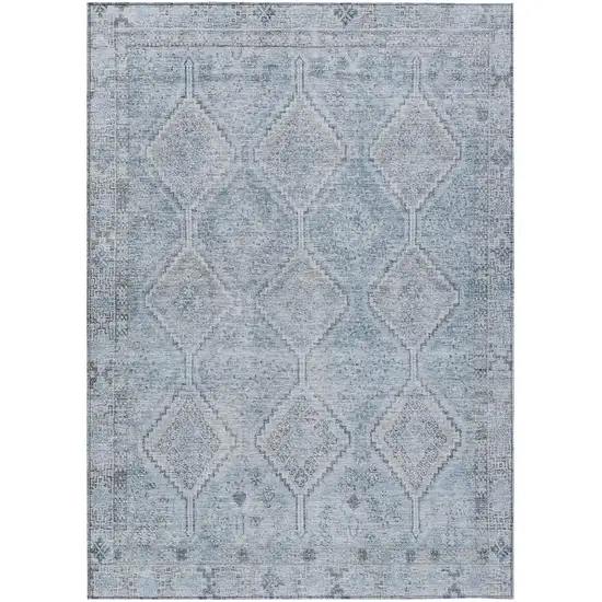 Sky Blue And Blue Geometric Washable Indoor Outdoor Area Rug Photo 2