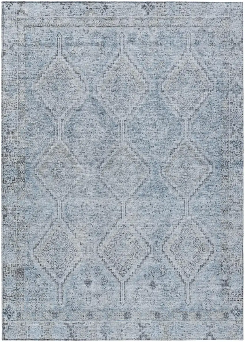 Sky Blue And Blue Geometric Washable Indoor Outdoor Area Rug Photo 2