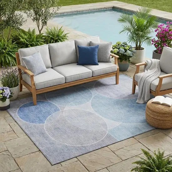 Sky Blue And Blue Geometric Washable Indoor Outdoor Area Rug Photo 1