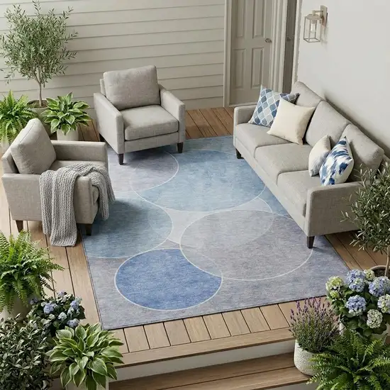 Sky Blue And Blue Geometric Washable Indoor Outdoor Area Rug Photo 1