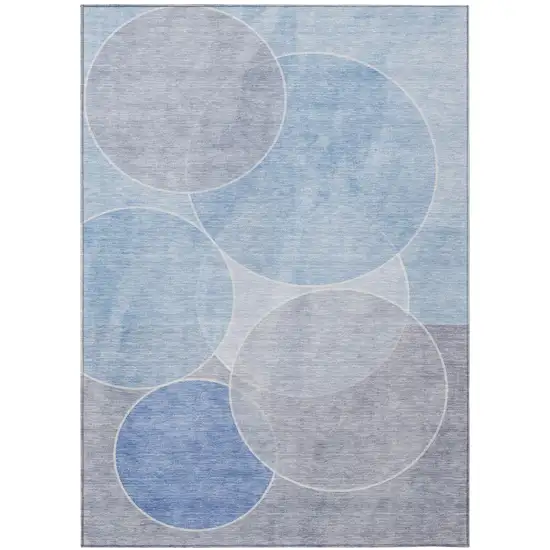Sky Blue And Blue Geometric Washable Indoor Outdoor Area Rug Photo 2
