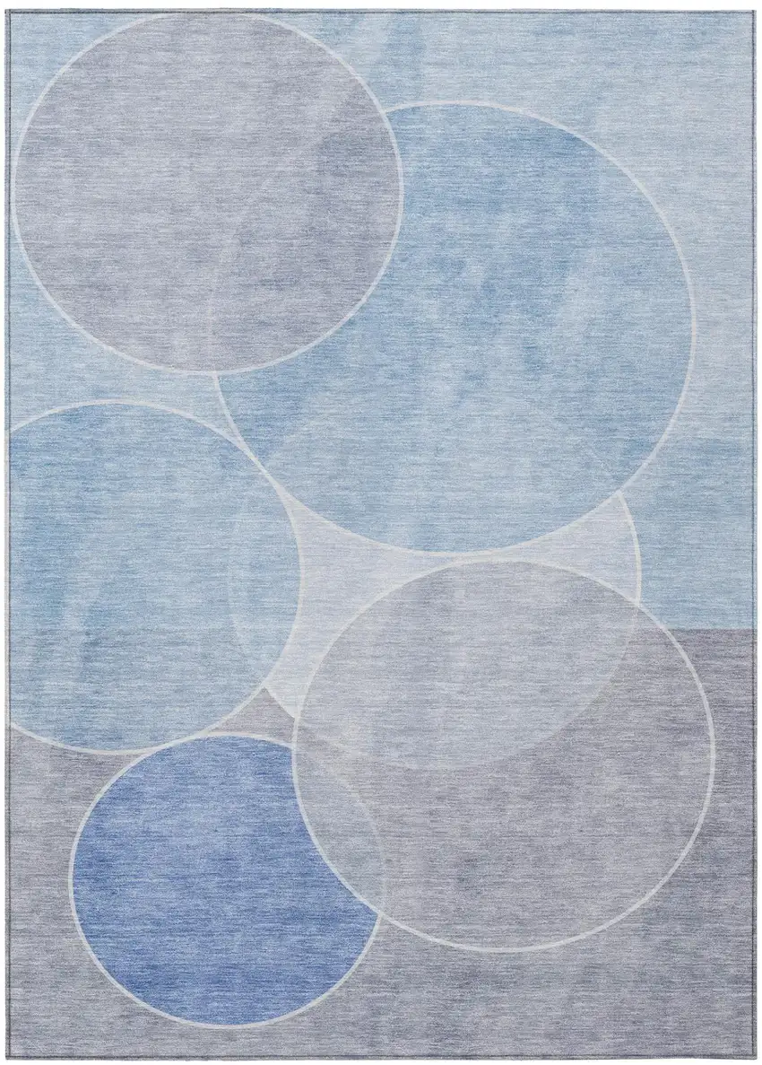 Sky Blue And Blue Geometric Washable Indoor Outdoor Area Rug Photo 2