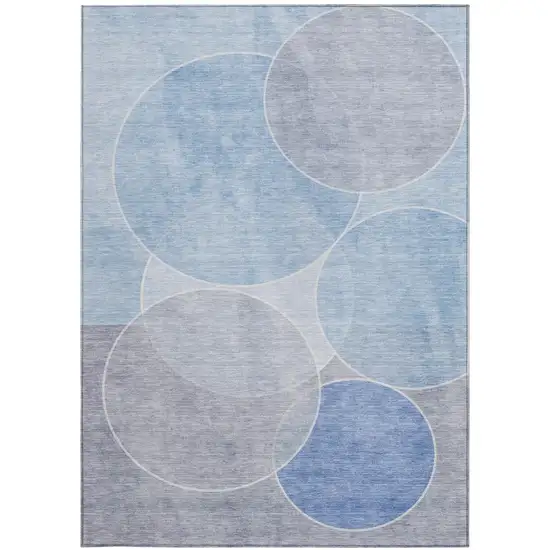 Sky Blue And Blue Geometric Washable Indoor Outdoor Area Rug Photo 4