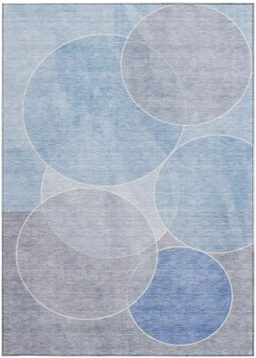 Sky Blue And Blue Geometric Washable Indoor Outdoor Area Rug Photo 4
