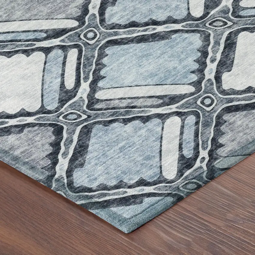 Sky Blue And Blue Geometric Washable Indoor Outdoor Area Rug Photo 3