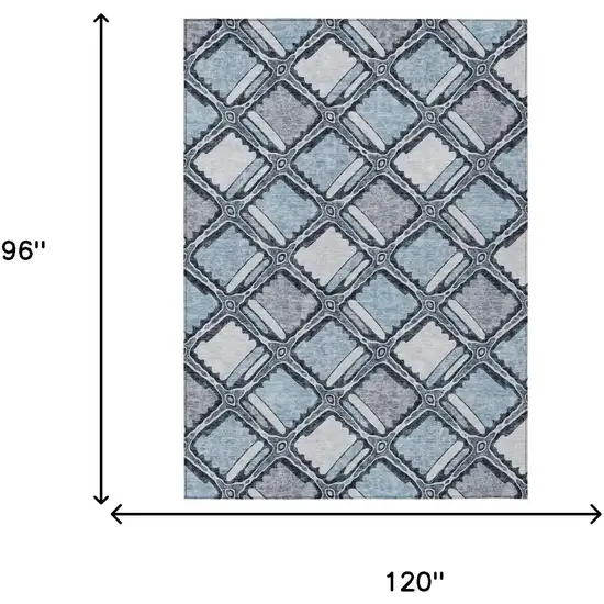 Sky Blue And Blue Geometric Washable Indoor Outdoor Area Rug Photo 5