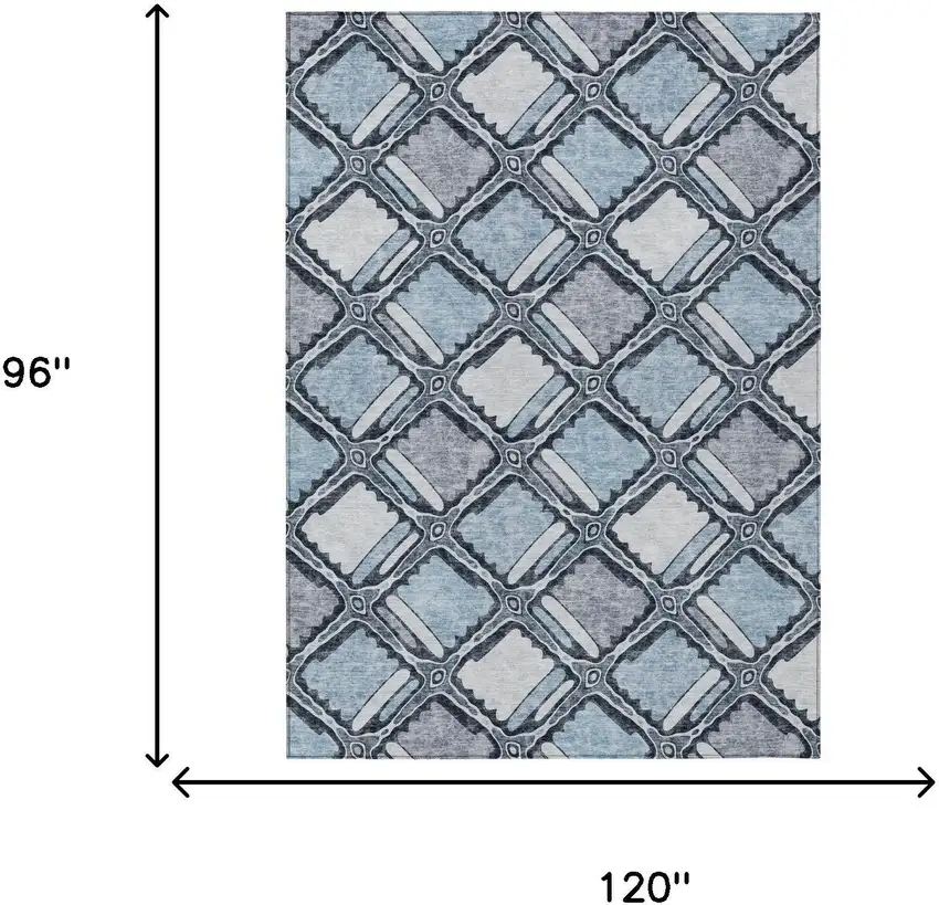 Sky Blue And Blue Geometric Washable Indoor Outdoor Area Rug Photo 5