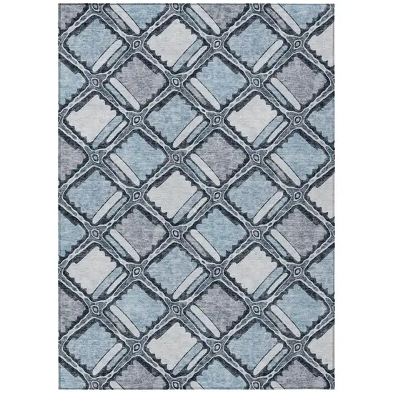 Sky Blue And Blue Geometric Washable Indoor Outdoor Area Rug Photo 2