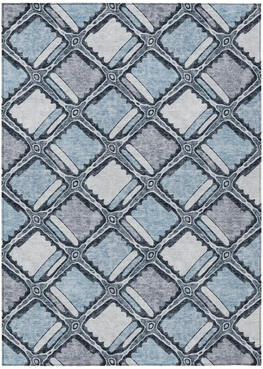Sky Blue And Blue Geometric Washable Indoor Outdoor Area Rug Photo 2