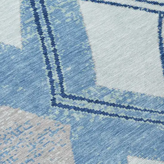 Sky Blue And Blue Geometric Washable Indoor Outdoor Area Rug Photo 5