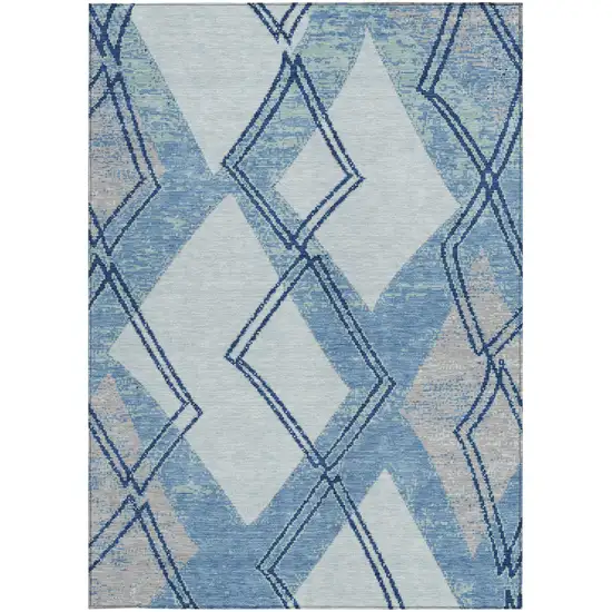 Sky Blue And Blue Geometric Washable Indoor Outdoor Area Rug Photo 3