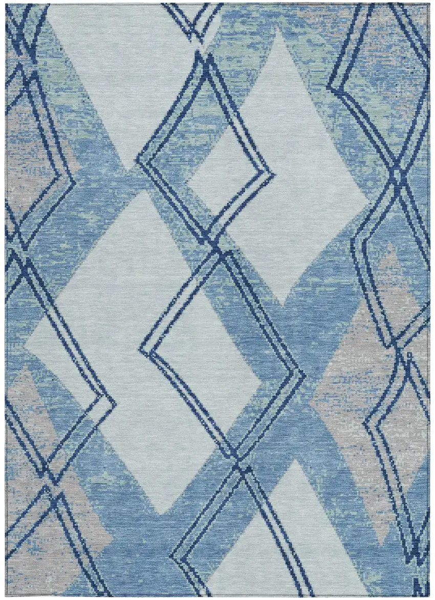 Sky Blue And Blue Geometric Washable Indoor Outdoor Area Rug Photo 3