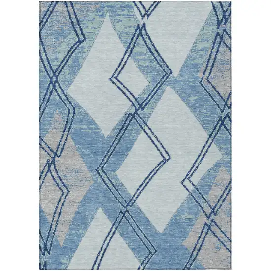 Sky Blue And Blue Geometric Washable Indoor Outdoor Area Rug Photo 2