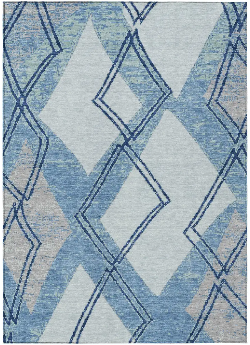 Sky Blue And Blue Geometric Washable Indoor Outdoor Area Rug Photo 2