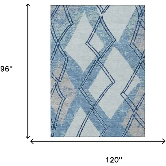 Sky Blue And Blue Geometric Washable Indoor Outdoor Area Rug Photo 6
