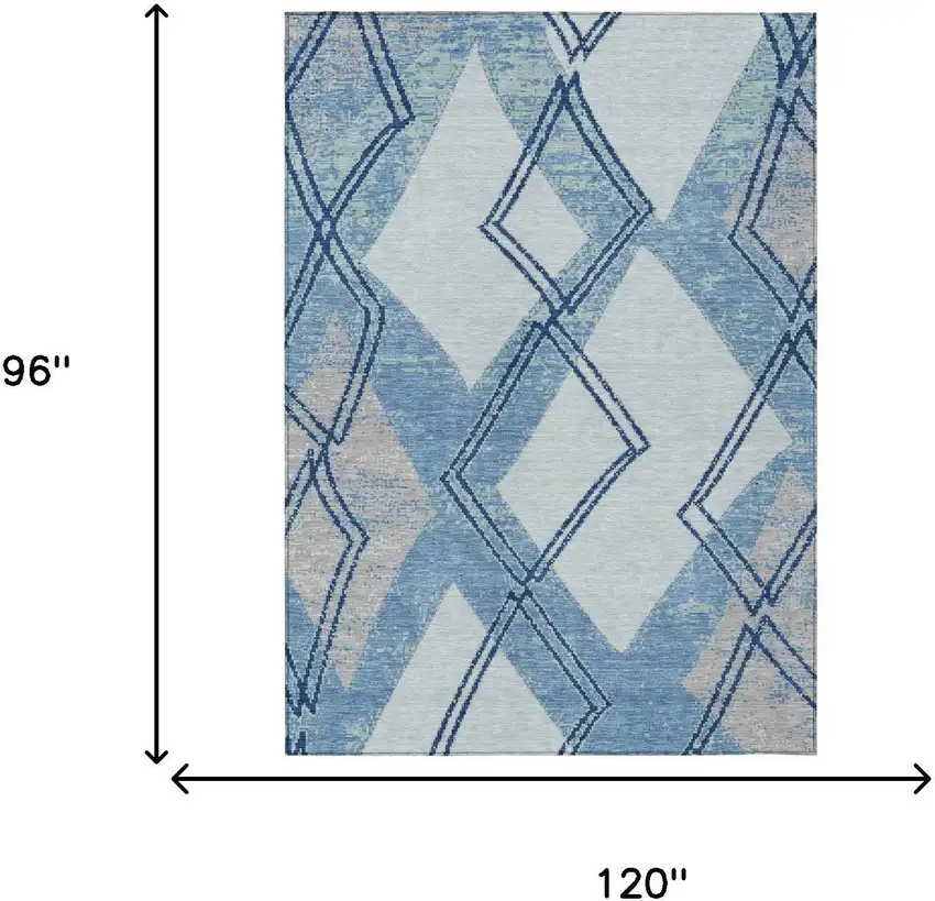 Sky Blue And Blue Geometric Washable Indoor Outdoor Area Rug Photo 6