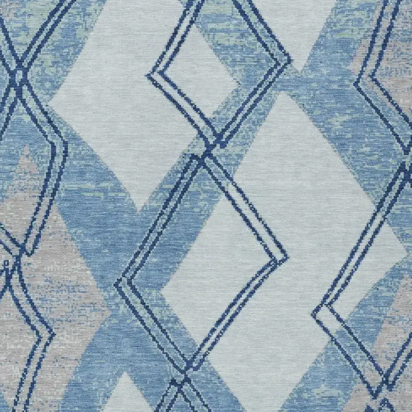 Sky Blue And Blue Geometric Washable Indoor Outdoor Area Rug Photo 1