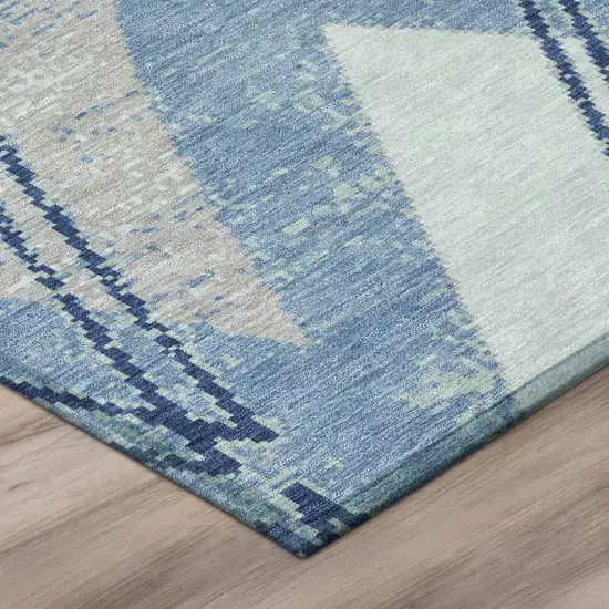 Sky Blue And Blue Geometric Washable Indoor Outdoor Area Rug Photo 4