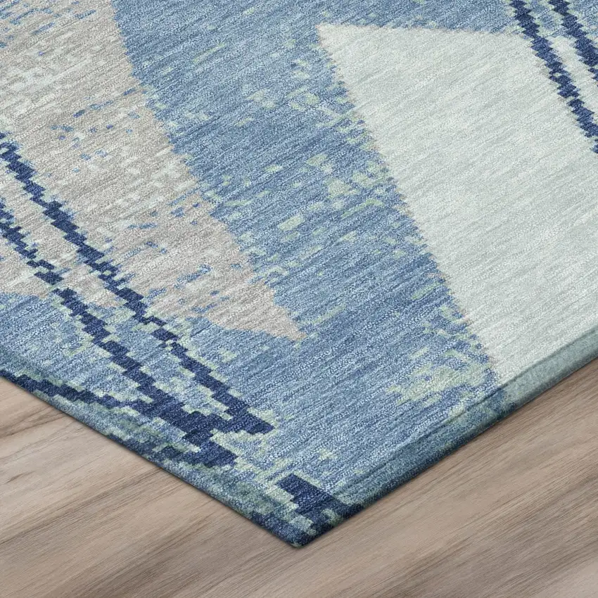 Sky Blue And Blue Geometric Washable Indoor Outdoor Area Rug Photo 4