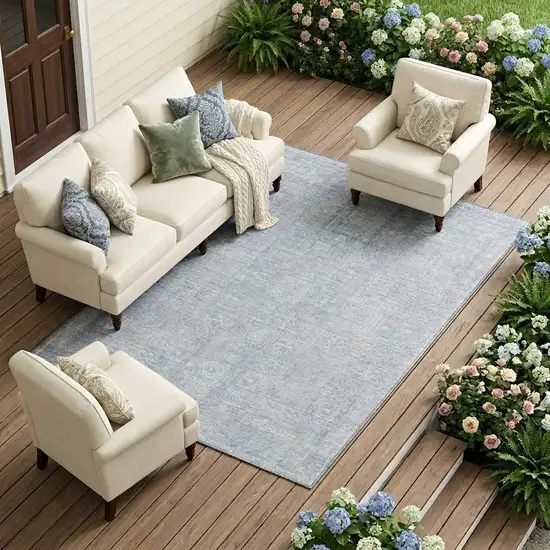 Sky Blue And Blue Oriental Washable Indoor Outdoor Area Rug Photo 1