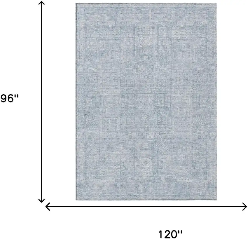 Sky Blue And Blue Oriental Washable Indoor Outdoor Area Rug Photo 5
