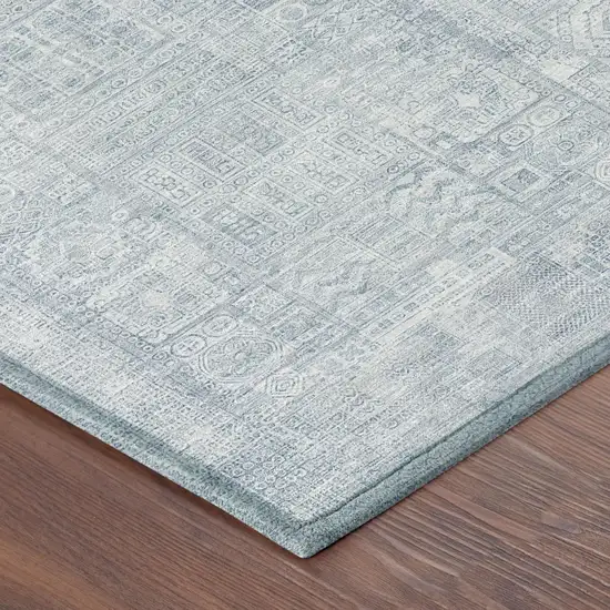 Sky Blue And Blue Oriental Washable Indoor Outdoor Area Rug Photo 3