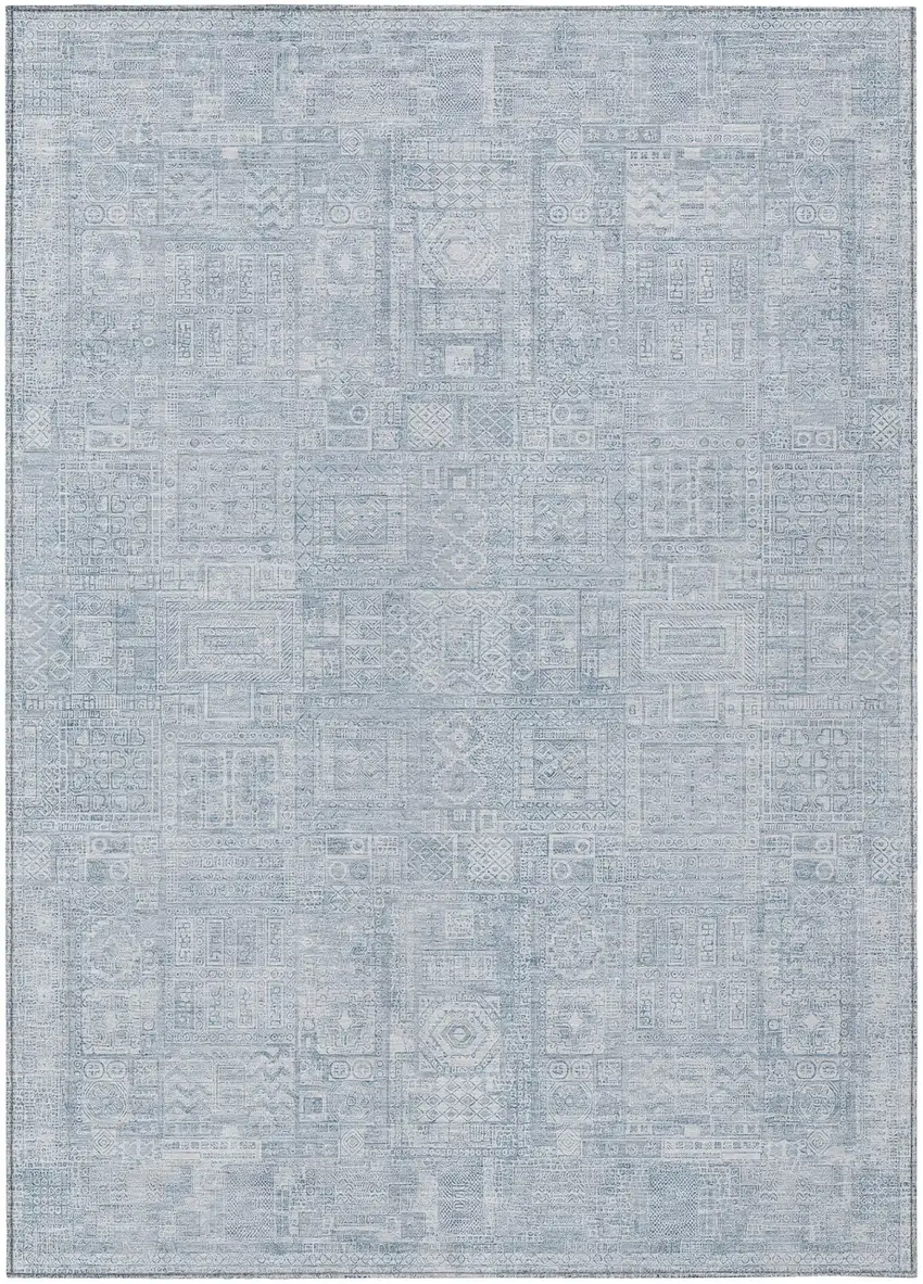 Sky Blue And Blue Oriental Washable Indoor Outdoor Area Rug Photo 2