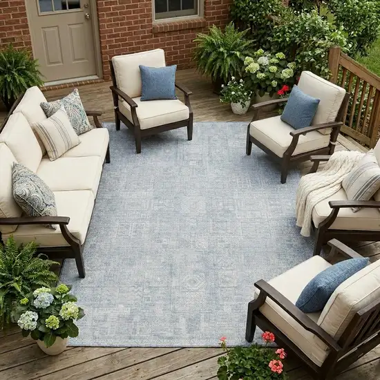 Sky Blue And Blue Oriental Washable Indoor Outdoor Area Rug Photo 1