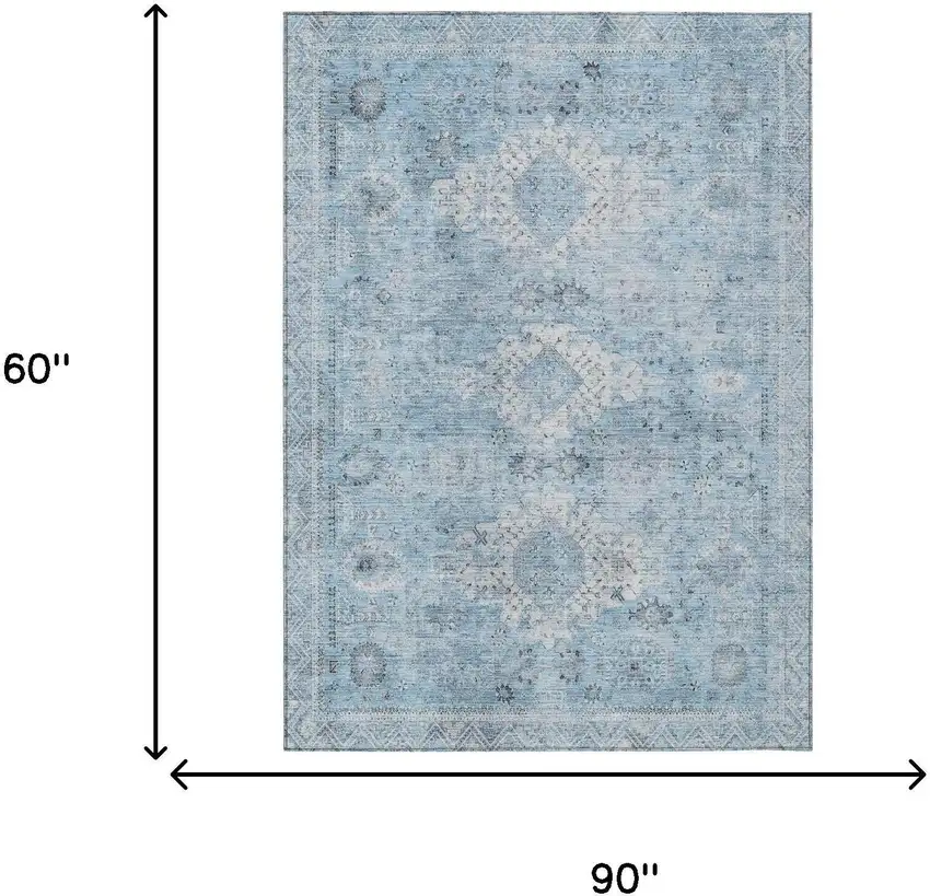Sky Blue And Blue Oriental Washable Indoor Outdoor Area Rug Photo 5