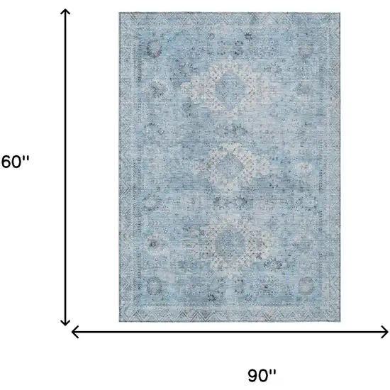 Sky Blue And Blue Oriental Washable Indoor Outdoor Area Rug Photo 5
