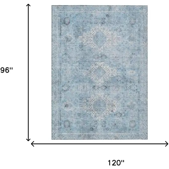 Sky Blue And Blue Oriental Washable Indoor Outdoor Area Rug Photo 5